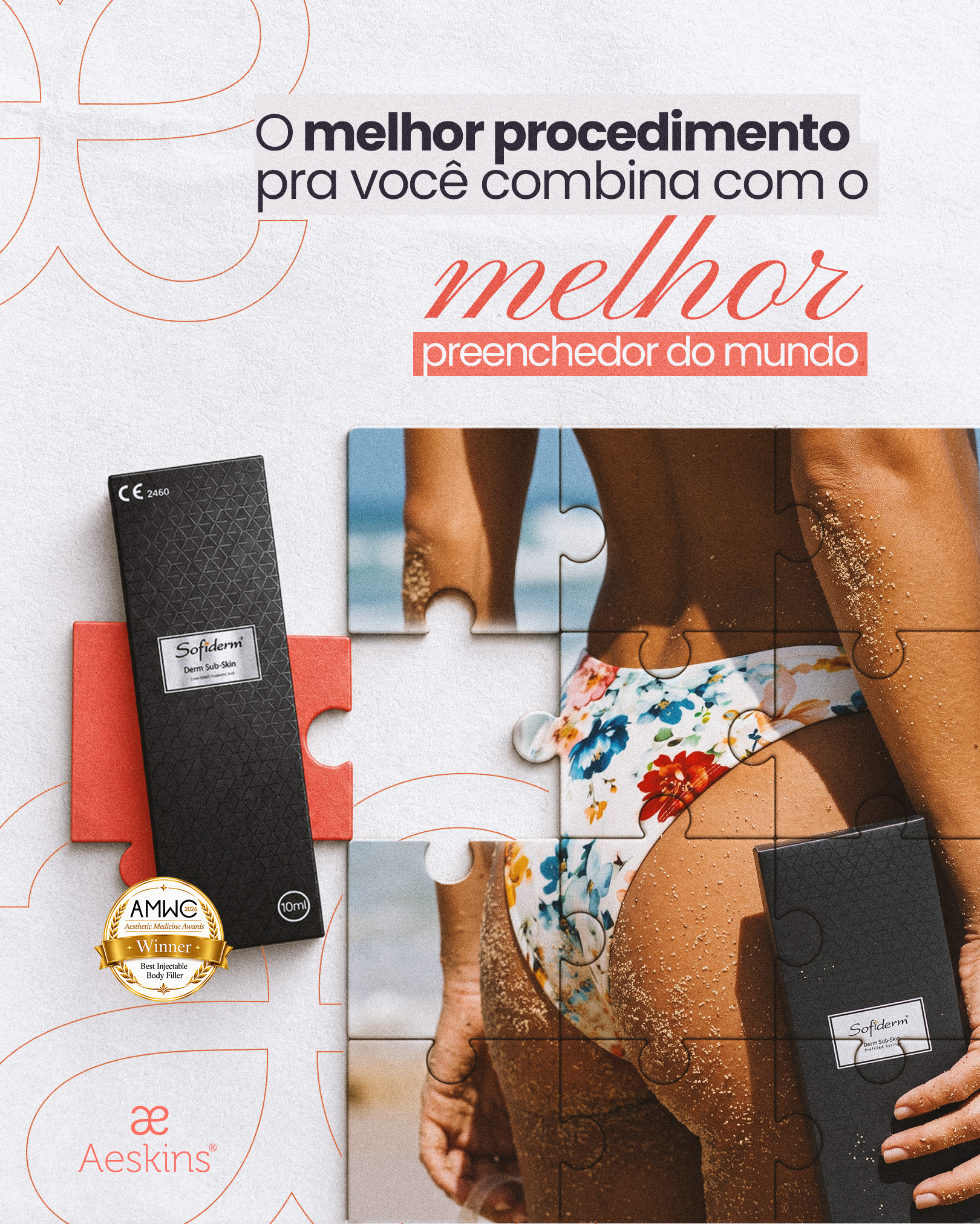 Arte de campanha Sofiderm Sub-Skin com selo de premiação AMWC 2026